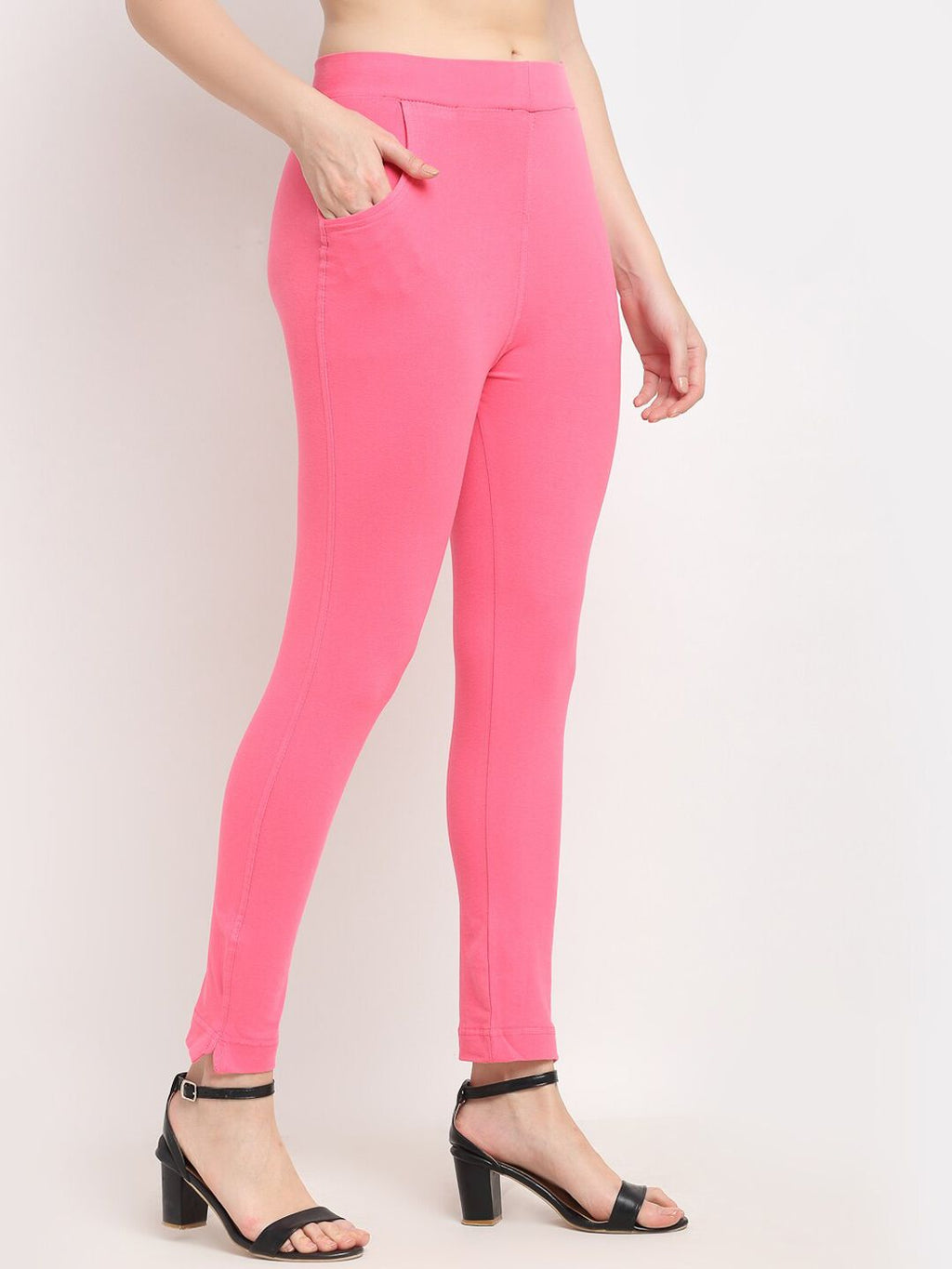 TAG 7 Women Pink Solid Ankle-Length Leggings | Grocsy