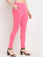 TAG 7 Women Pink Solid Ankle-Length Leggings | Grocsy