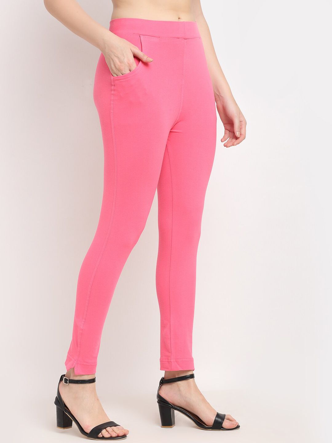 TAG 7 Women Pink Solid Ankle-Length Leggings | Grocsy