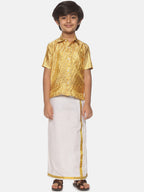 Sethukrishna Boys Gold-Toned & White Solid Shirt and Dhoti Set | Grocsy