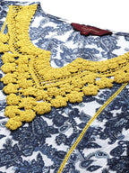 Sangria Women Navy Blue Ethnic Motifs Embroidered Detail Cotton Kurta with Trousers | Grocsy