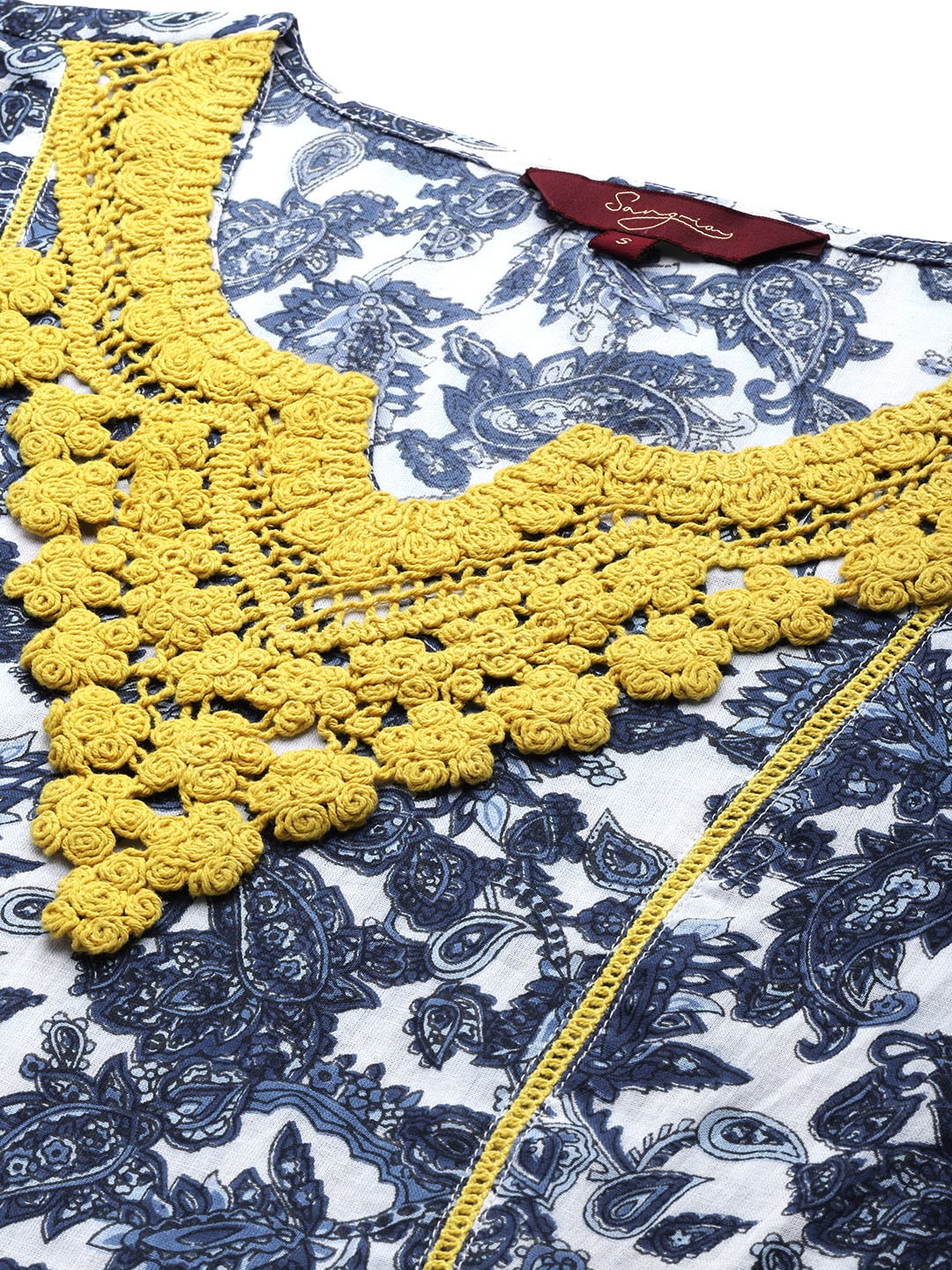 Sangria Women Navy Blue Ethnic Motifs Embroidered Detail Cotton Kurta with Trousers | Grocsy