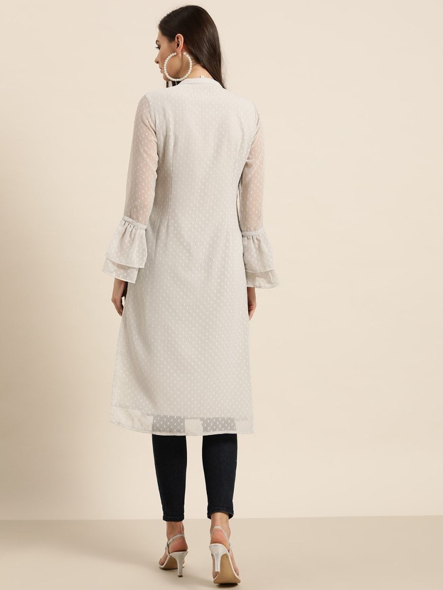 All About You Women Grey Bell Sleeves Yoke Design Thread Work Dobby Kurta | Grocsy