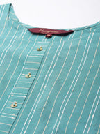 Sangria Women Sea Green & White Striped Sequin Detail Kurta | Grocsy