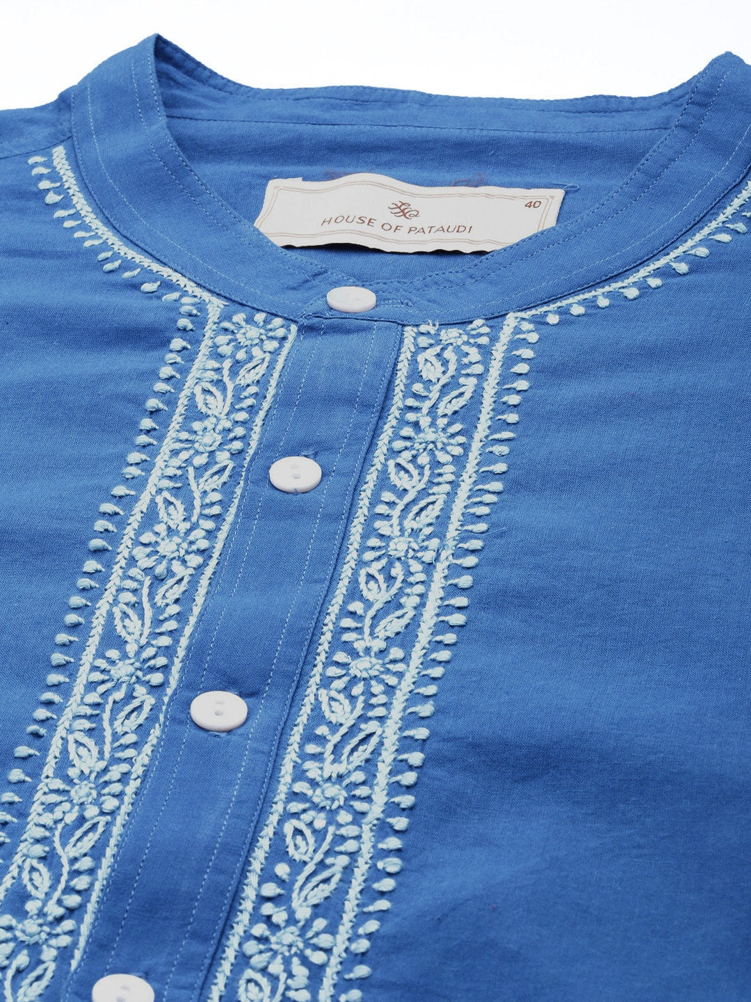 House of Pataudi Men Pure Cotton Solid Chikankari Jashn Short Kurta | Grocsy