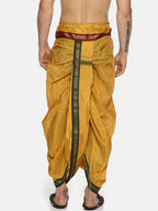 Sethukrishna Men Yellow Solid Readymade Dhoti Pants With Angavastram | Grocsy