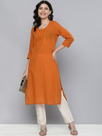 HERE&NOW Women Orange Embroidered Kurta | Grocsy