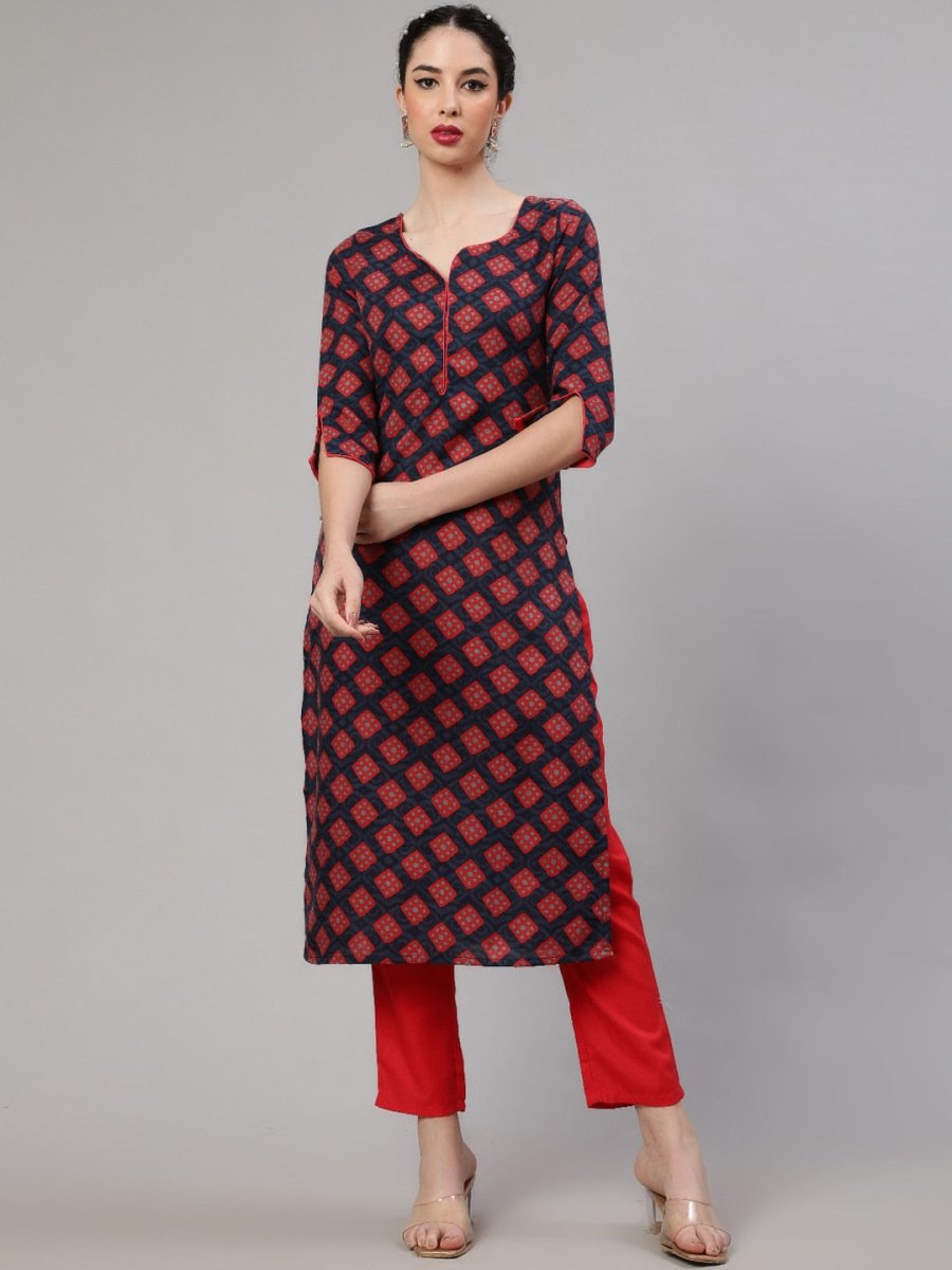 Aks Geometric Printed Regular Kurta With Trousers | Grocsy