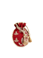Masq Red & Gold-Toned Embellished Embroidered Potli Clutch | Grocsy