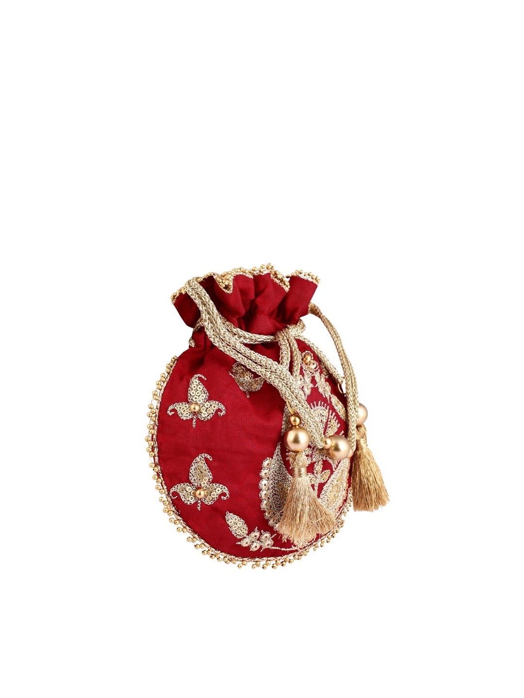 Masq Red & Gold-Toned Embellished Embroidered Potli Clutch | Grocsy