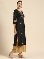 Sangria Women Black Ethnic Motifs Embroidered Floral Kurta | Grocsy