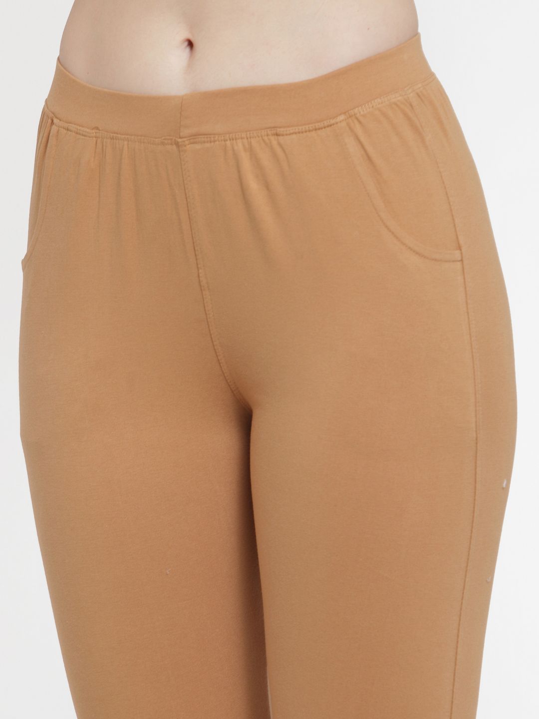 TAG 7 Women Beige Solid Ankle-Length Leggings | Grocsy