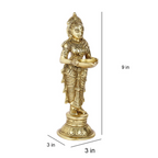 CraftVatika Brass Beautiful Lady Holding Diya Oil Lamp Stand Showpiece | Grocsy