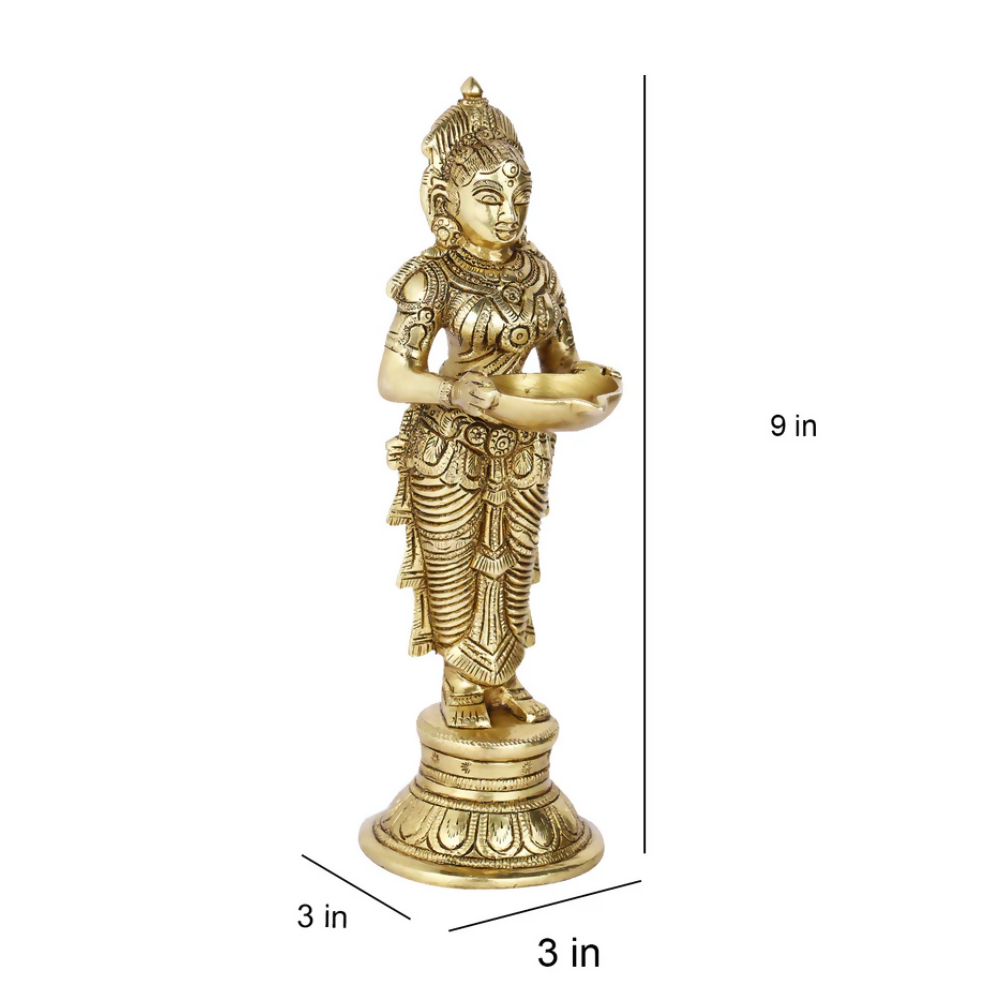 CraftVatika Brass Beautiful Lady Holding Diya Oil Lamp Stand Showpiece | Grocsy