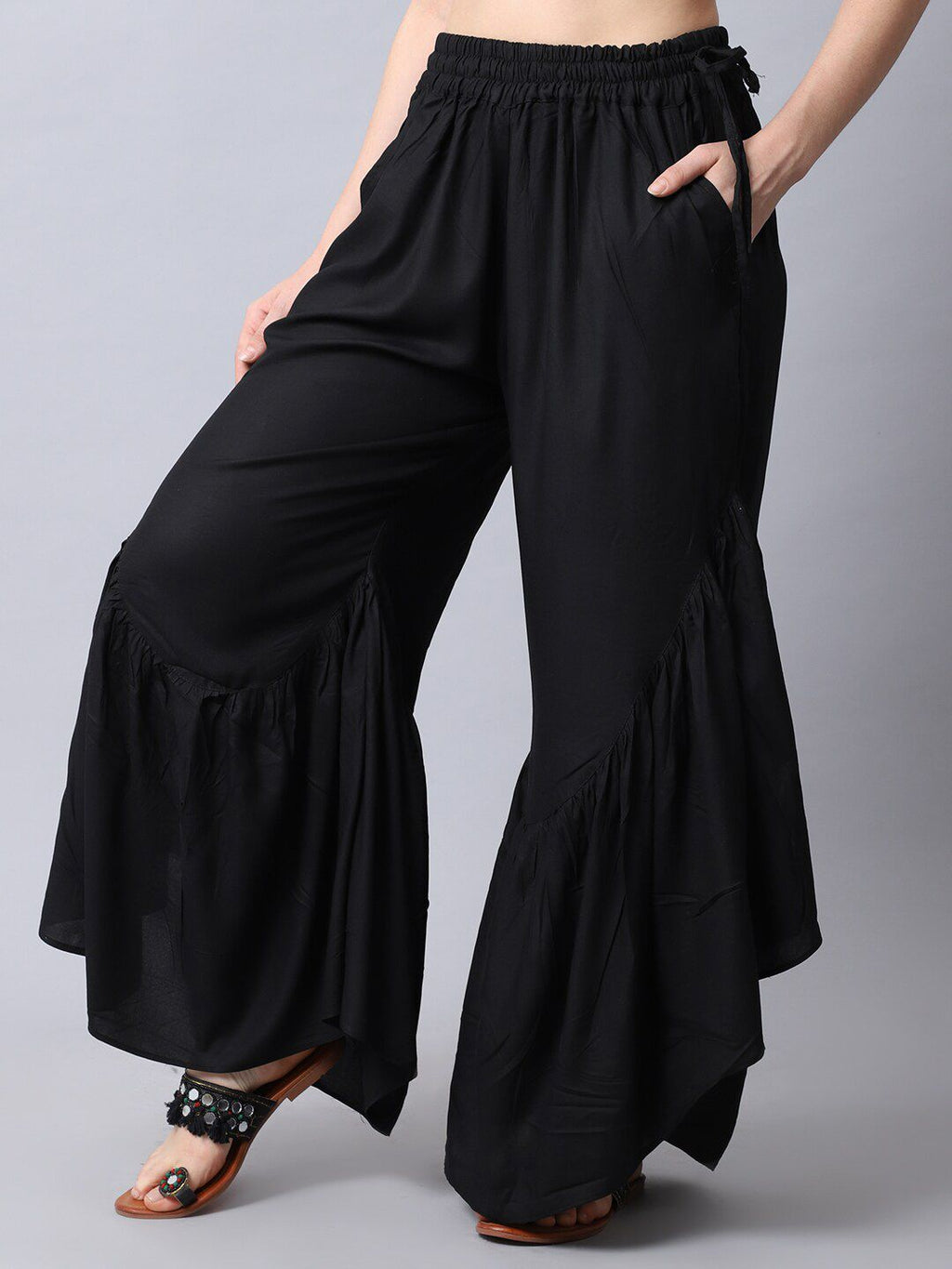 TAG 7 Women Black Flared Ethnic Palazzos | Grocsy