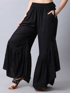 TAG 7 Women Black Flared Ethnic Palazzos | Grocsy