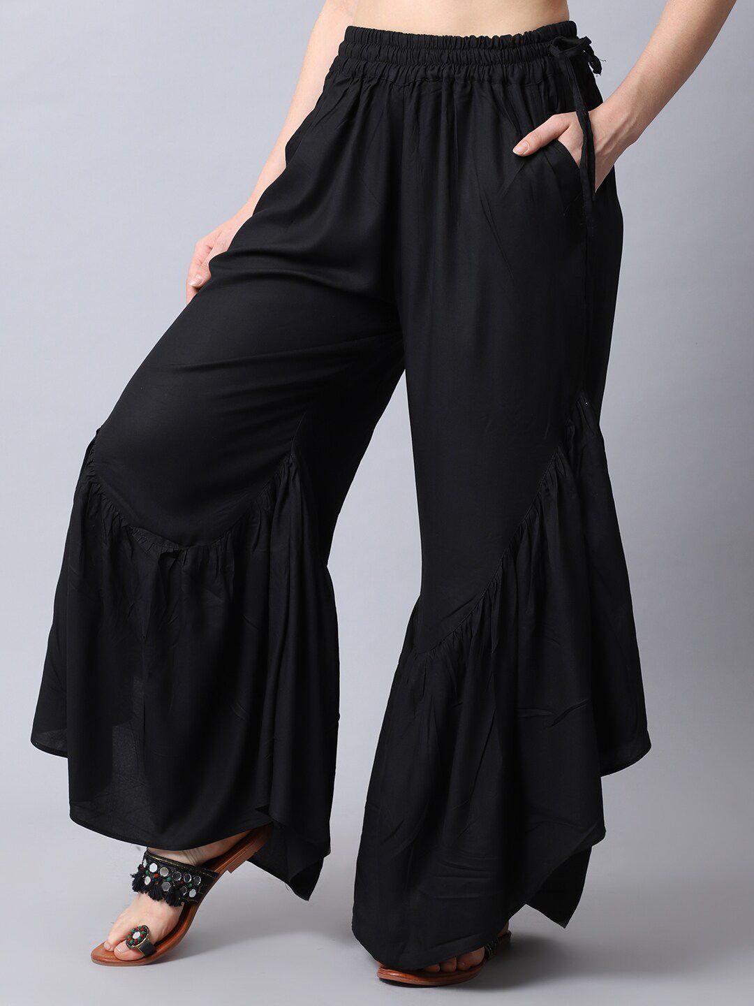 TAG 7 Women Black Flared Ethnic Palazzos | Grocsy
