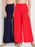 TAG 7 Women Red & Navy Blue Set of 2 Flared Ethnic Palazzos | Grocsy