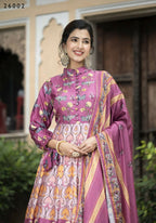 Wedding Designer Purple Soft Dola Silk Anarkali suit with Dupatta - Samanta | Grocsy