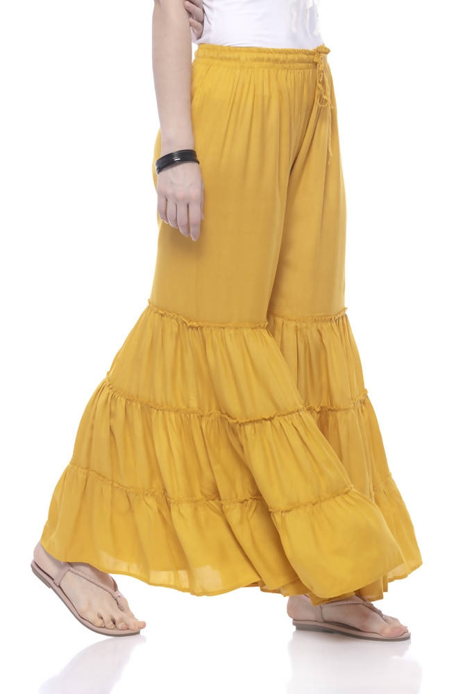 Mominos Fashion Reyon Cotton Mustard Palazzo | Grocsy