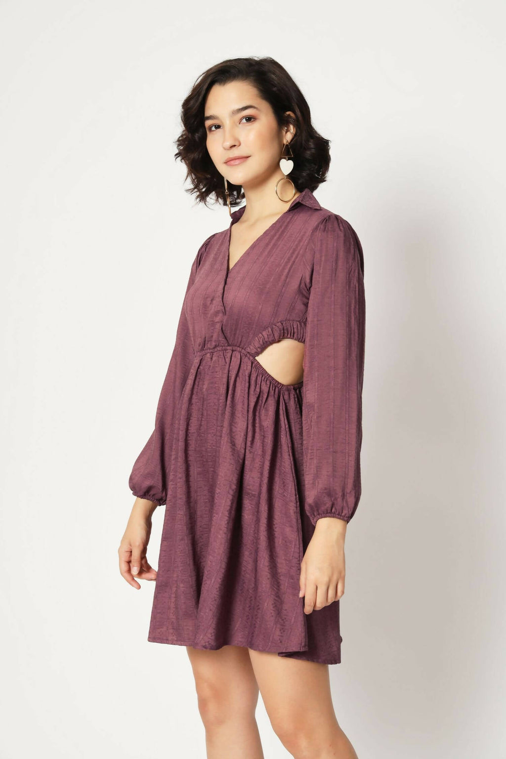 Wine Viscose Solid Flared Dress - Shivani | Grocsy