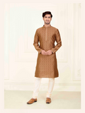 Joban Fashion Brown Jacquard Kurta Pyjama | Grocsy