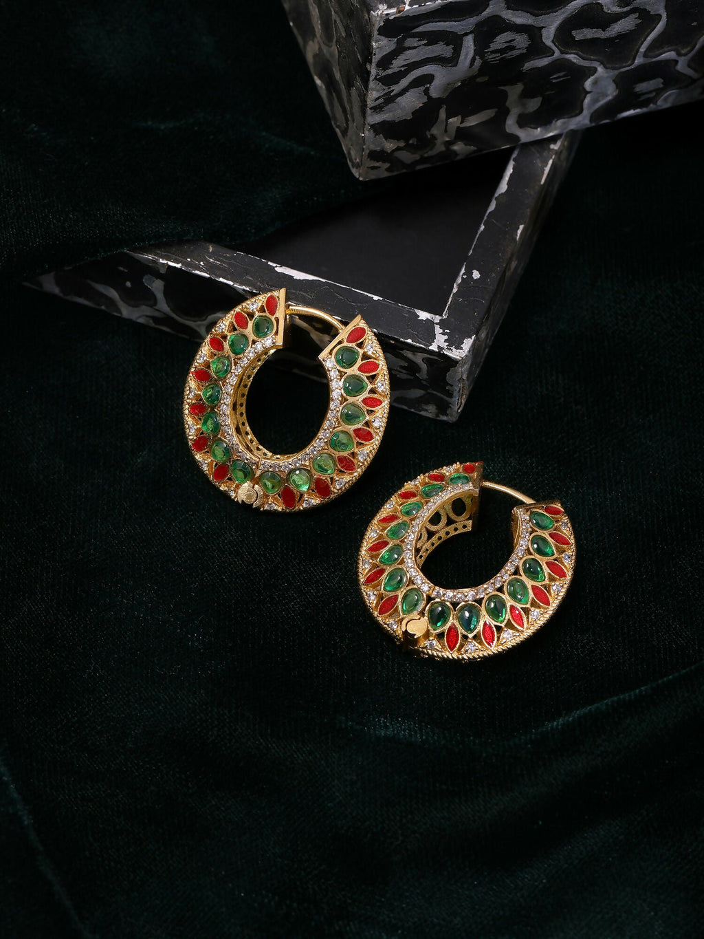Ruby Raang Gold Polished Multi-Color Kundan Loops | Grocsy