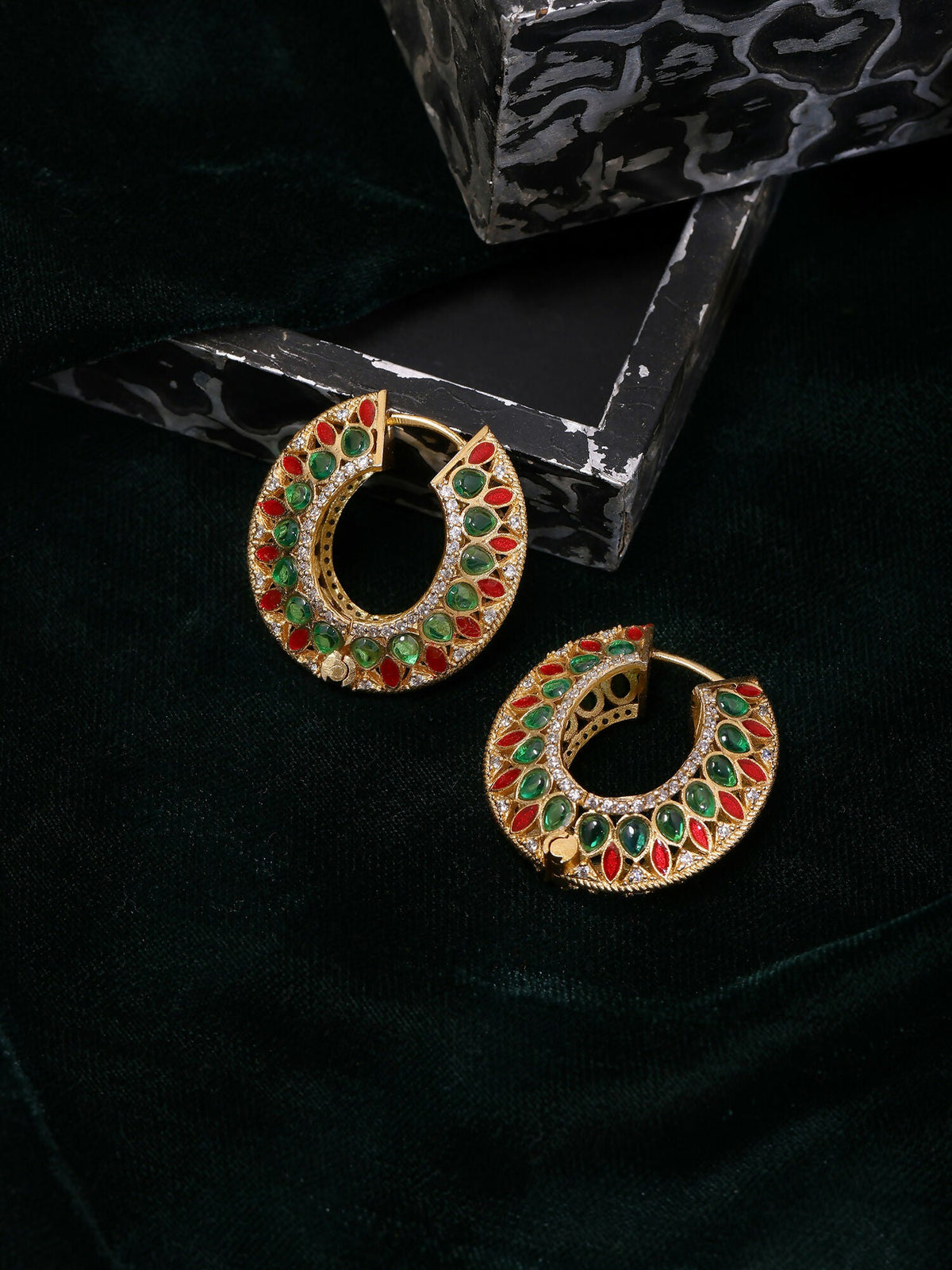 Ruby Raang Gold Polished Multi-Color Kundan Loops | Grocsy