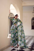 Vastranavya Green Weightless Marble Printed & Pearl Lace Border Saree with Unstitched Blouse | Grocsy