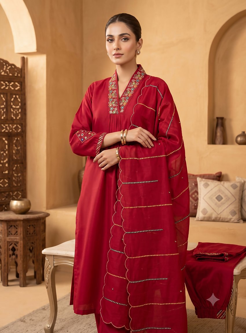 Teeya Creation Rani Pink Embroidered Silk Kurta Pant Set With Dupatta | Grocsy