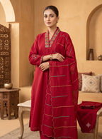 Teeya Creation Rani Pink Embroidered Silk Kurta Pant Set With Dupatta | Grocsy