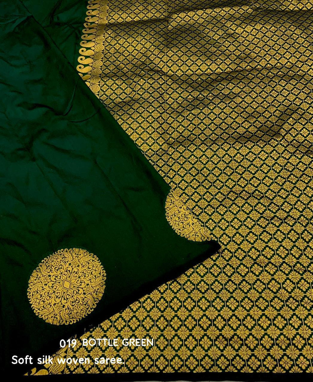Green Silk Woven Saree with Unstitched Blouse - Hiral Fashion | Grocsy
