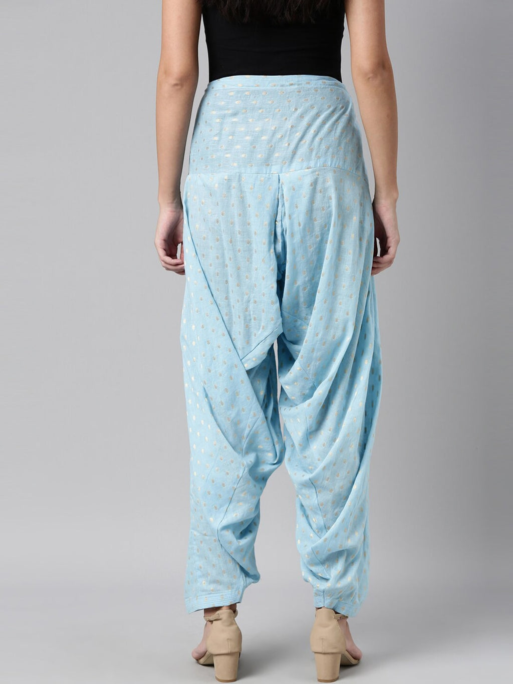 Souchii Blue & Gold-Coloured Woven Design Pure Cotton Patiala | Grocsy