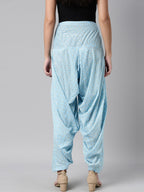 Souchii Blue & Gold-Coloured Woven Design Pure Cotton Patiala | Grocsy