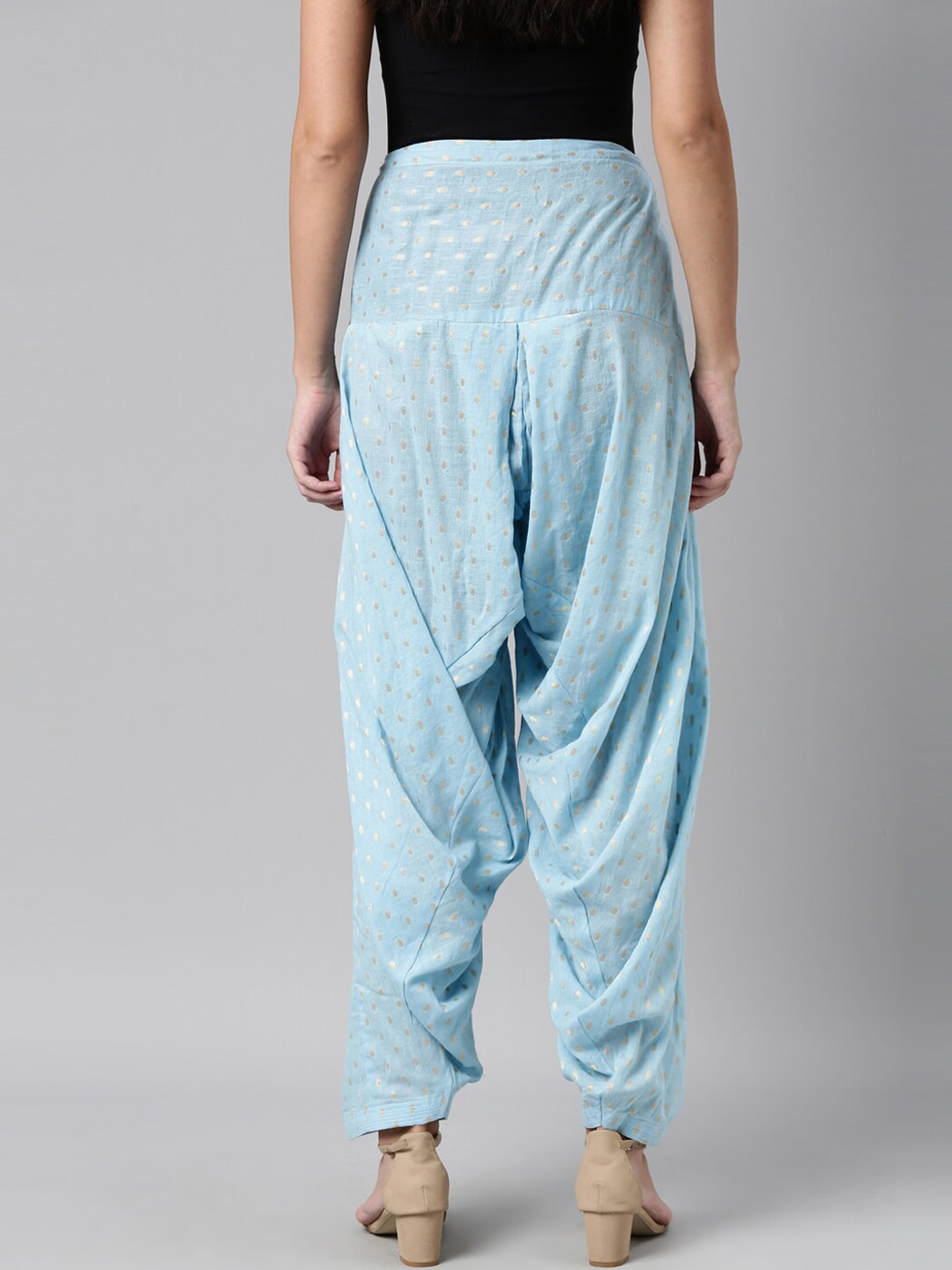 Souchii Blue & Gold-Coloured Woven Design Pure Cotton Patiala | Grocsy