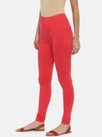 Souchii Red Solid Slim-Fit Churidar-Length Leggings | Grocsy