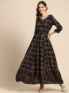 Sangria Women Black Checked Viscose Rayon Anarkali Kurta | Grocsy