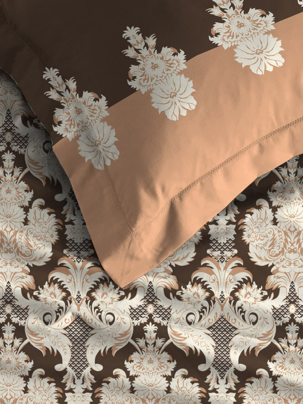 MYTRIDENT Brown White Ethnic Motifs Cotton 144 TC Queen Bedsheet With 2 Pillow Covers | Grocsy