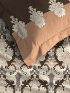 MYTRIDENT Brown White Ethnic Motifs Cotton 144 TC Queen Bedsheet With 2 Pillow Covers | Grocsy