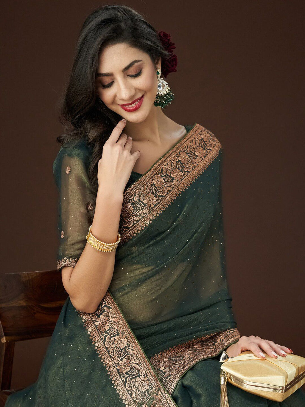 kasee Zari Embroidered Saree | Grocsy