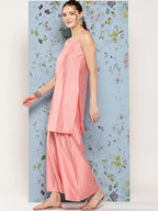 HERE&NOW Shoulder Straps Solid Straight Kurta with Palazzos & Printed Dupatta | Grocsy