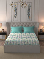 MYTRIDENT Moments White Blue Ethnic Motifs Pure Cotton 120 TC Bedsheet 2 Pillow Covers | Grocsy