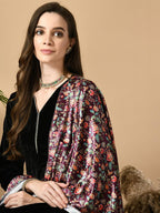 Sangria Maroon V-Neck Straight Velvet Kurta with Trousers With Dupatta | Grocsy