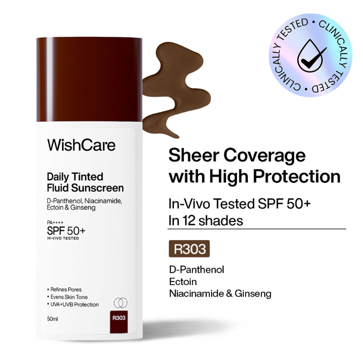 Wishcare Daily Fluid Tinted Sunscreen SPF50PA++++ - R303 | Grocsy