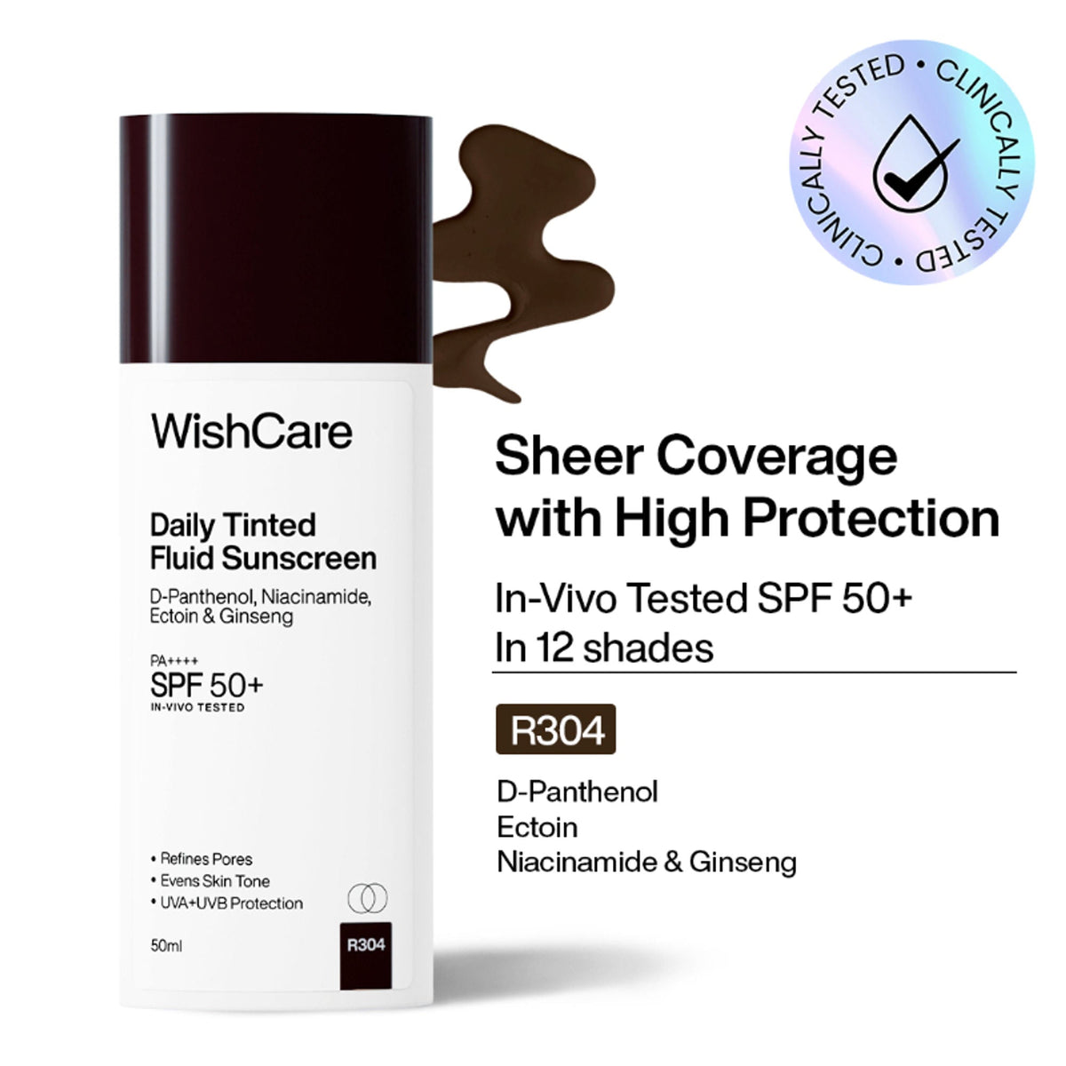 Wishcare Daily Fluid Tinted Sunscreen SPF50PA++++ - R304 | Grocsy