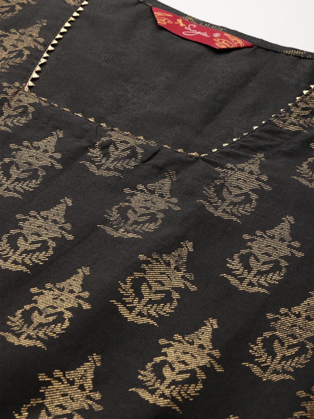 Sangria Ethnic Motifs Printed Gotta Patti Kurta | Grocsy