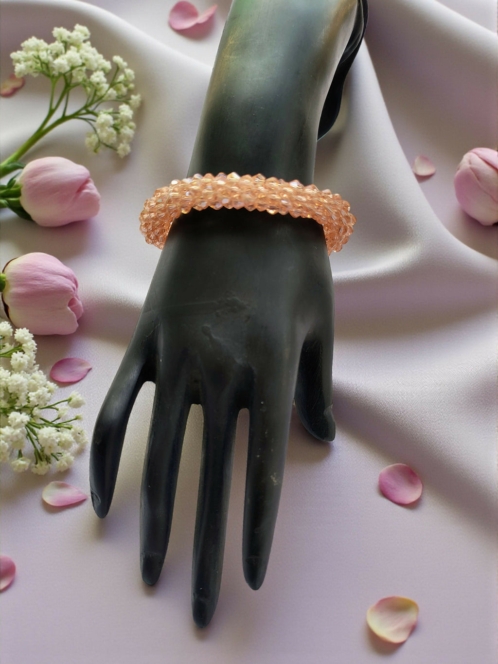 Inhanns Unisex Crystal Bloom – Adjustable Crystal Bead Bracelets - Peach | Grocsy