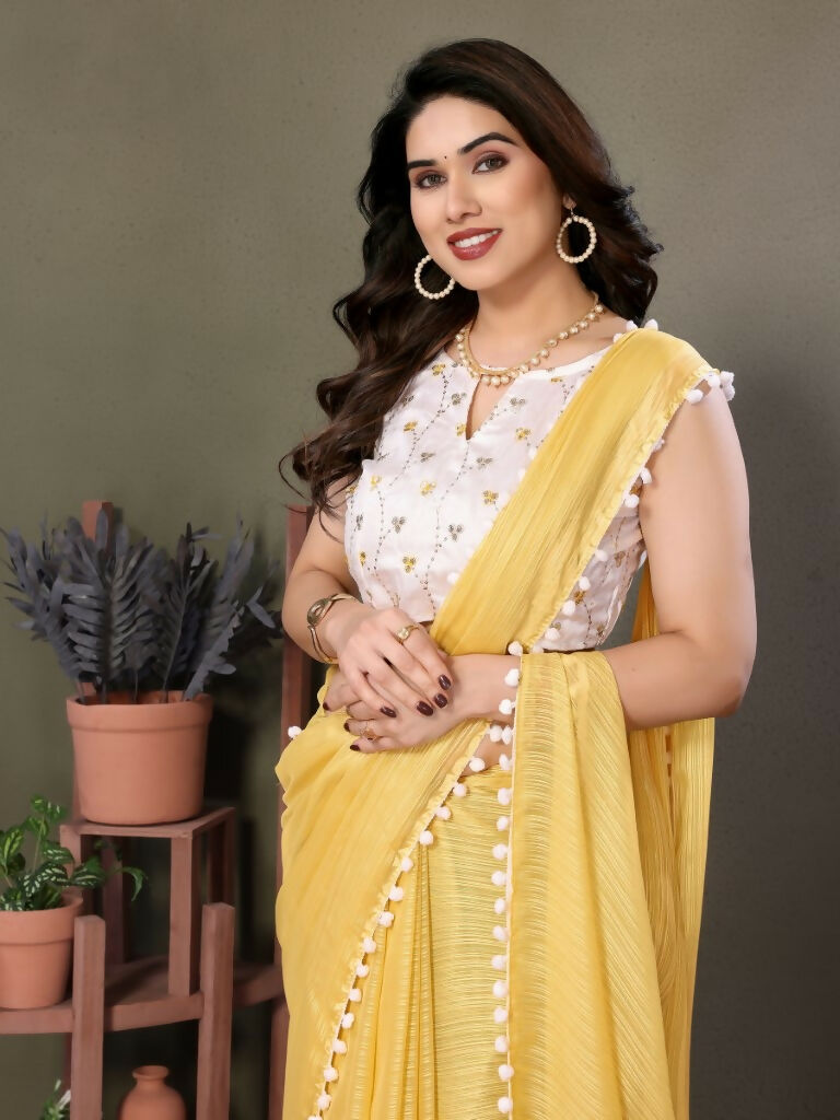Designer Partywear Yellow Banglor Fancy Saree - Kanak | Grocsy