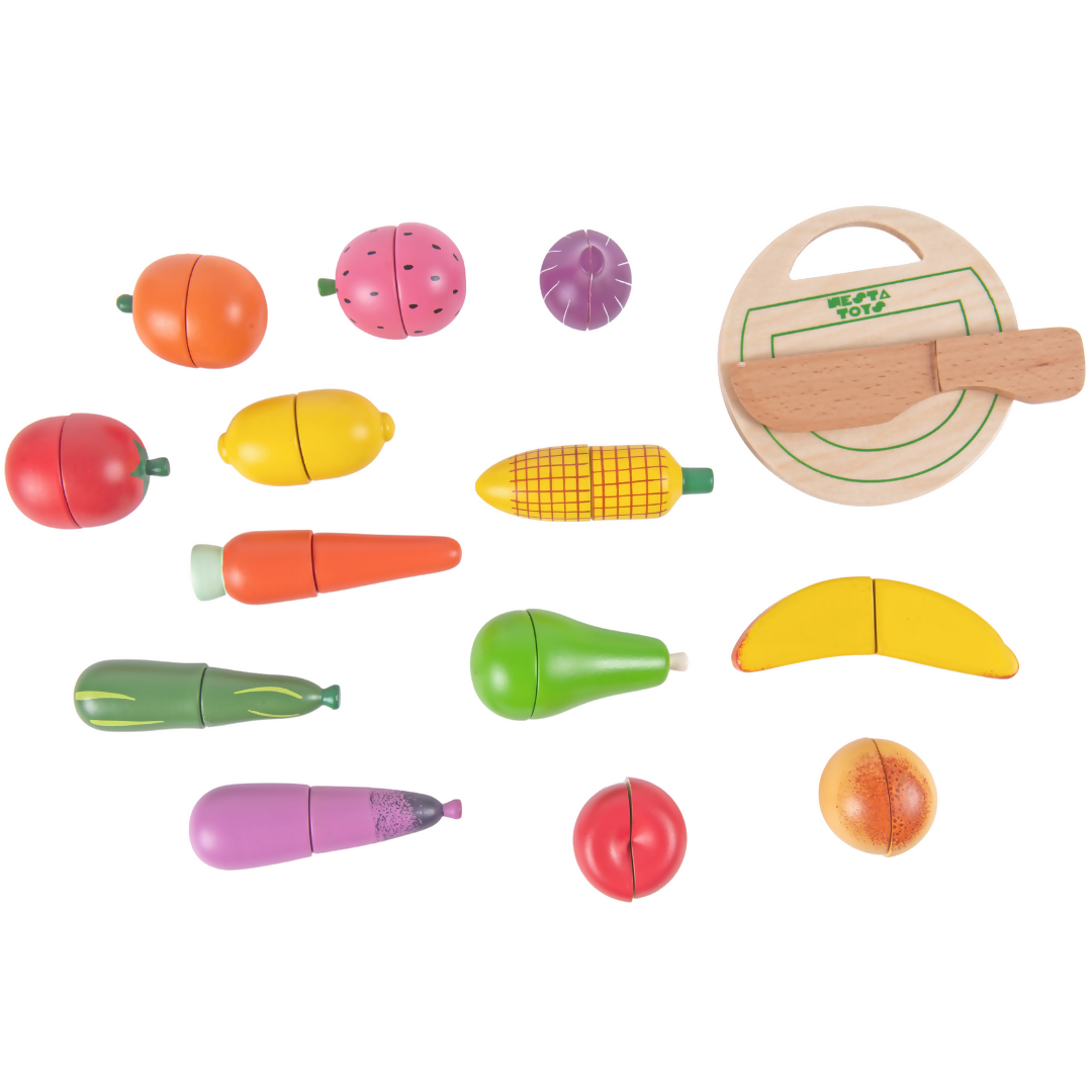 Nesta Toys Wooden Vegetable and Fruit Toy Set, Pretend Play Food, Kitchen Set Toy (3+ Years) | Grocsy