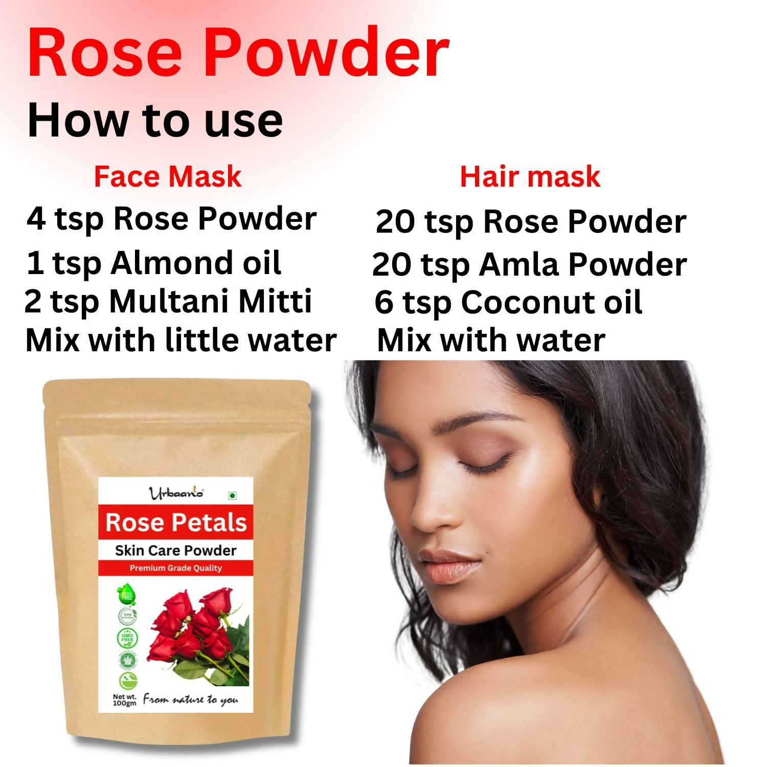Urbaano Herbal Rose Petal Powder Double Filtered Natural Pure For Skin | Grocsy
